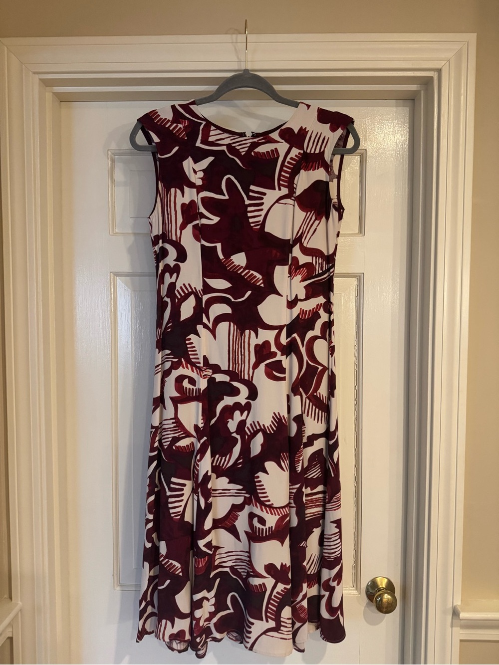 Ann Taylor Burgundy and White Abstract Midi Dress